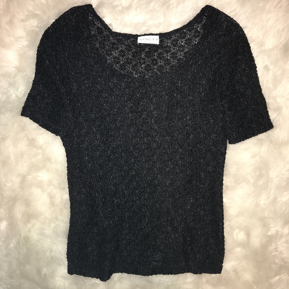 Ninety black transparent short sleeved blouse